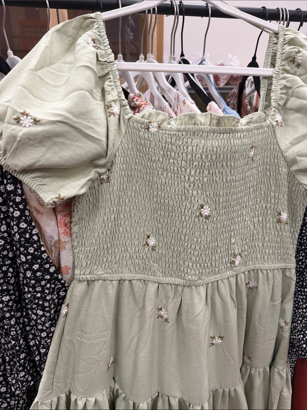 Smocked Square-Neck Maxi Dress in Sage Green - Picture 2 of 2